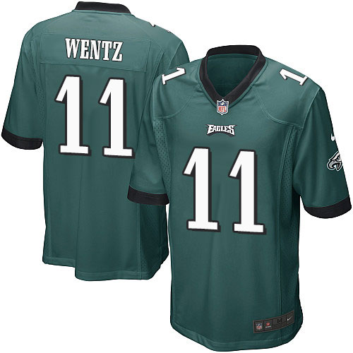 Men's Game Carson Wentz Nike Jersey Midnight Green Home - #11 NFL Philadelphia Eagles